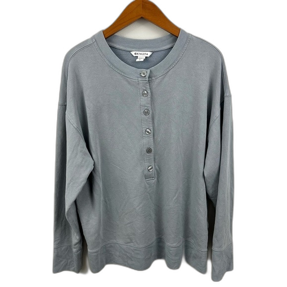 Athleta Baby Blue Balance Henley Sweatshirt Size Large - Picture 2 of 15